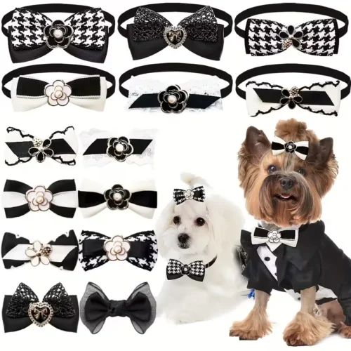 Black & White Luxury Pet Bow Ties Set – OEM Dog Bow Ties & Custom Dog Bow Ties Wholesale