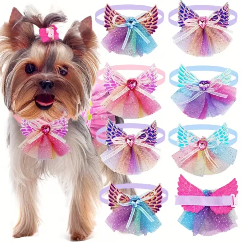 Custom 10-Pack Lace Diamond Dog Bow Ties - Assorted Colors, Wholesale Pet Accessories for Puppies & Cats