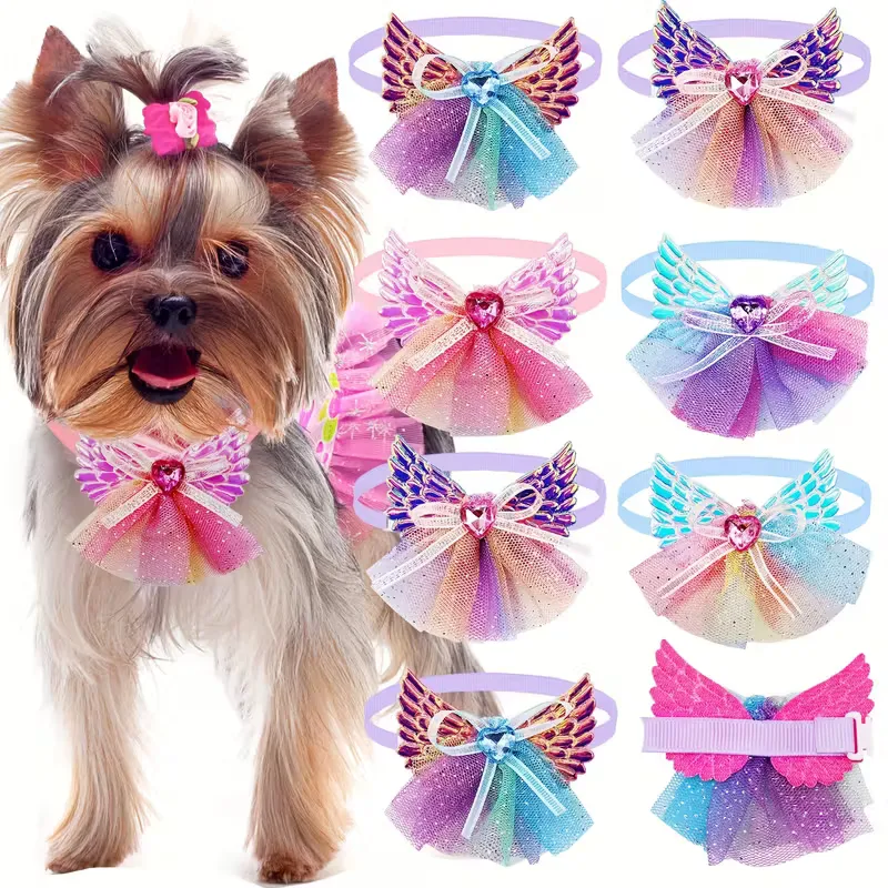 Custom 10-Pack Lace Diamond Dog Bow Ties - Assorted Colors, Wholesale Pet Accessories for Puppies & Cats