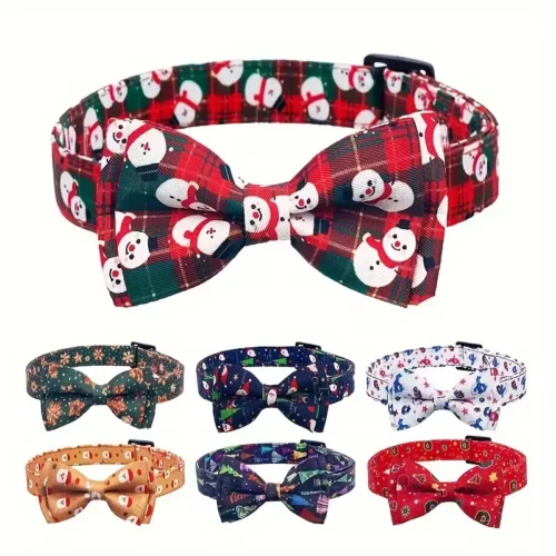 Custom Dog Bow Ties Wholesale: Christmas Adjustable Collar Set with Detachable Bow Tie
