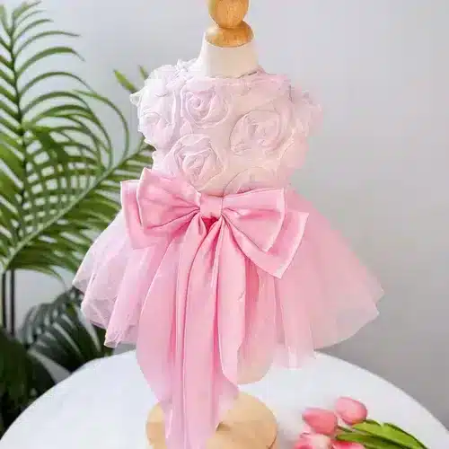 Custom Dog Wedding Dress Pink Rose Bow Tutu - Wholesale Pet Dress OEM
