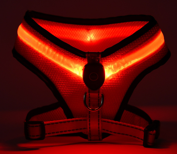 Custom lighted dog harness with LED Safety Design