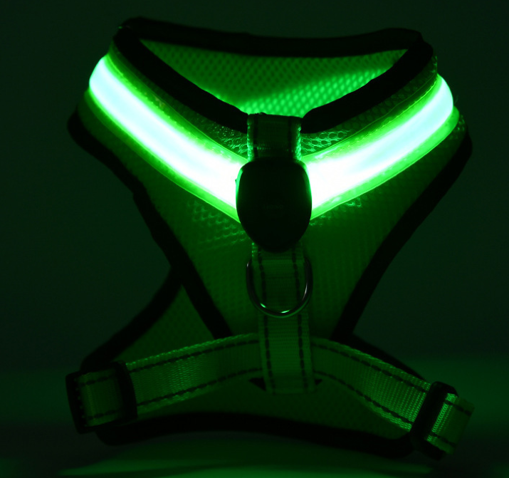 Custom lighted dog harness with LED Safety Design