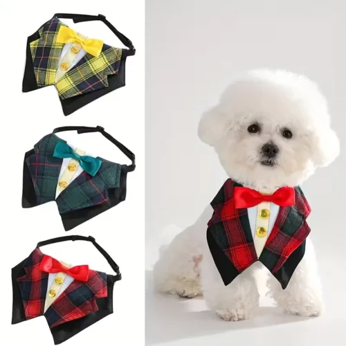 Red Plaid Custom Dog Bow Ties Wholesale - British Adjustable Pet Scarf Suit