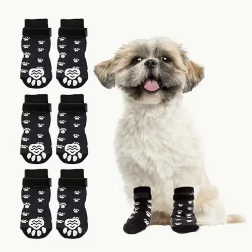 Wholesale Anti-Slip Dog Socks 4-Pack with Grip Soles & Adjustable Strap – OEM Pet Footwear