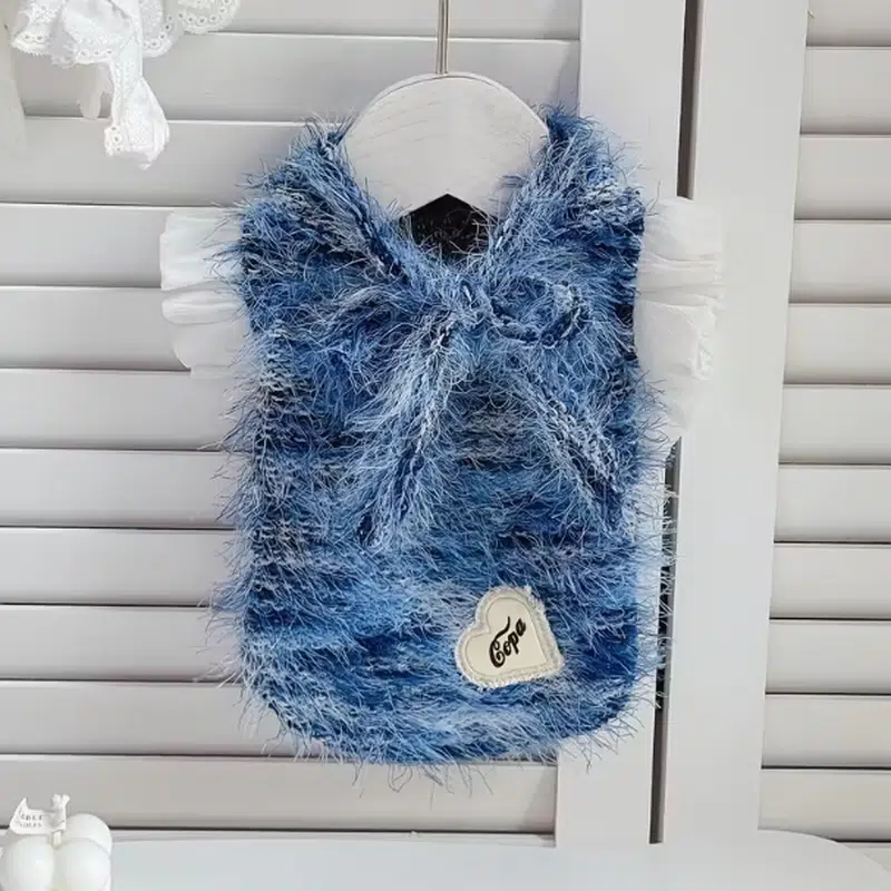Wholesale Blue Faux-Fur Dog Vest – Soft Winter Pullover with Ruffle Sleeves - Image 4