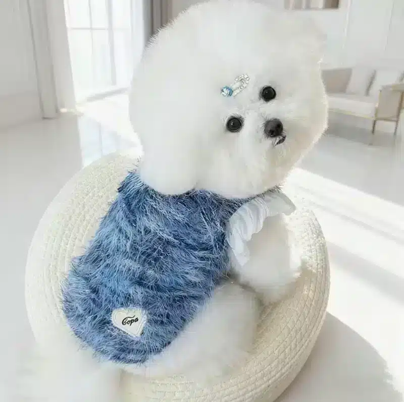 Wholesale Blue Faux-Fur Dog Vest – Soft Winter Pullover with Ruffle Sleeves