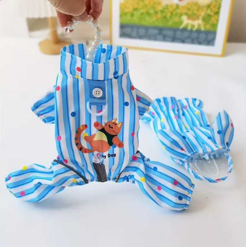 Wholesale Bunny-Ear Striped Dog Raincoat – Full-Body Waterproof OEM - Image 3