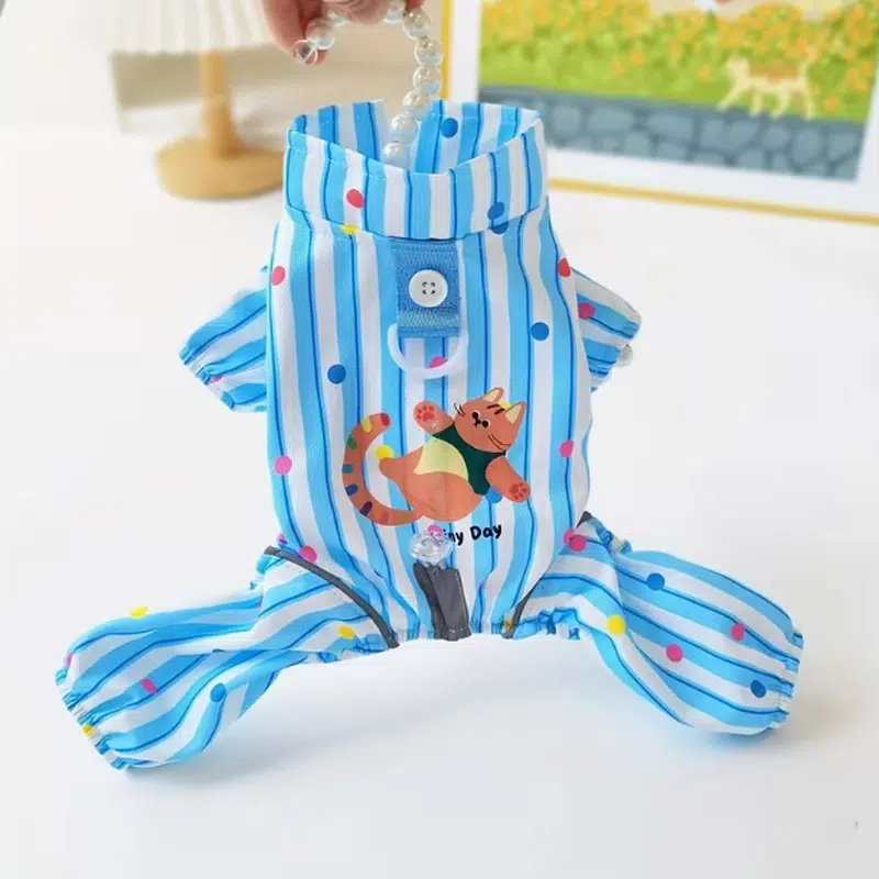 Wholesale Bunny-Ear Striped Dog Raincoat – Full-Body Waterproof OEM - Image 4