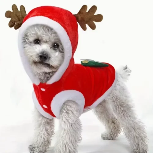 Wholesale Custom Red Reindeer Christmas Pet Coat for Small Dogs Cats - OEM Antlers Flannel