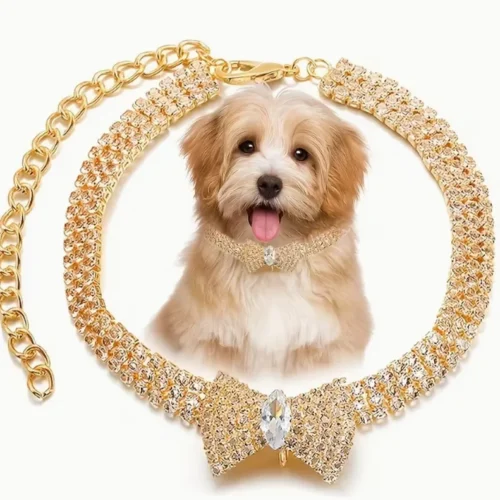 Wholesale Dog Bow Ties & Crystals Necklace - Custom OEM Adjustable Golden Pet Collar