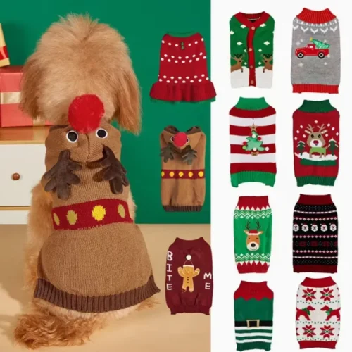Wholesale Dog Christmas Sweater: Red Green Elk Snowflake Gingerbread OEM Pet Clothing