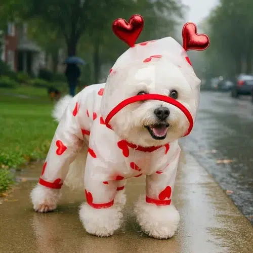Wholesale Heart Pattern Dog Raincoat – TPU Full-Body Hooded Design