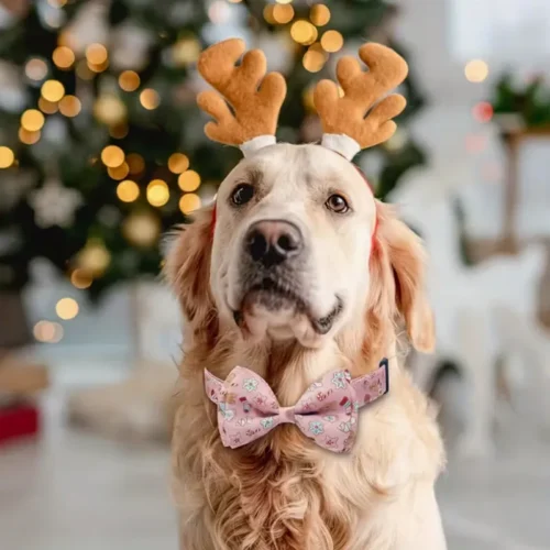 Wholesale Pink Christmas Dog Bow Tie Collar - OEM Adjustable for S/M/L Dogs