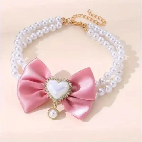 Wholesale Pink Pearl Bow Dog Necklace - Custom OEM Heart Pendant for Pets S/M