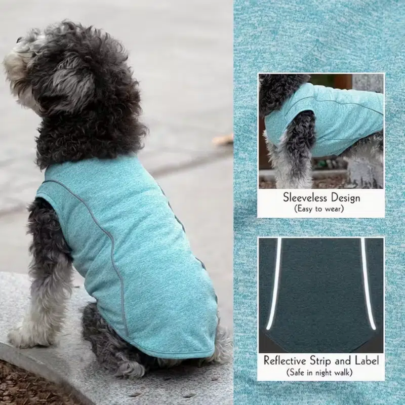 SunPetJoy Puppy Vest – Quick-dry stretch sun-protective dog shirt with reflective trim, shown on active puppy in outdoor setting