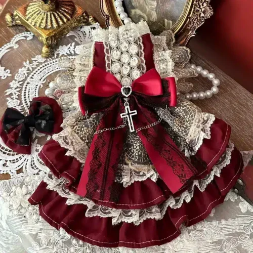 Wholesale Red Gothic Lace Pet Princess Dress - Custom & OEM Dog Dresses