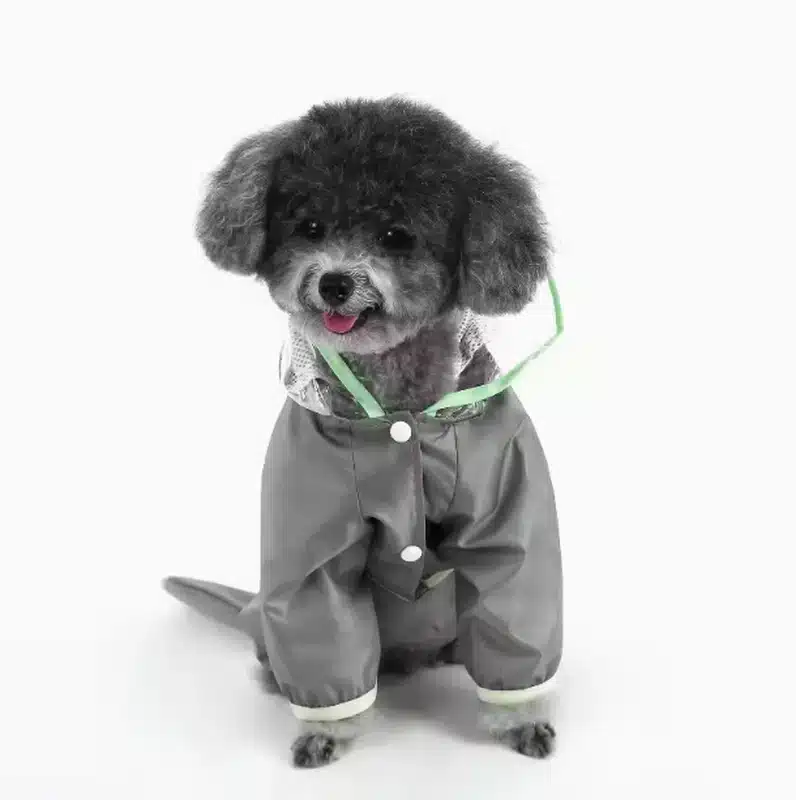 Wholesale Reflective Dog Raincoat Set – Gray Hooded Jacket in Orange & Green - Image 3