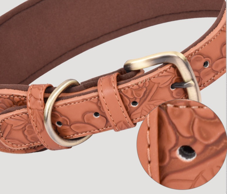 Custom Dog Collars with Embossed Floral Texture