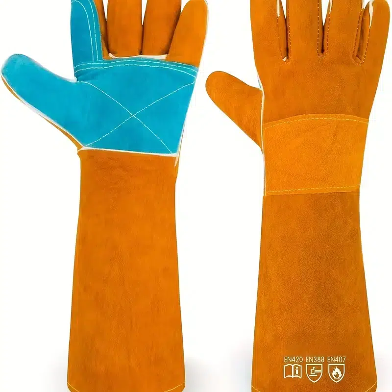 Custom Double Leather Palm Gloves for Veterinary Safety Use