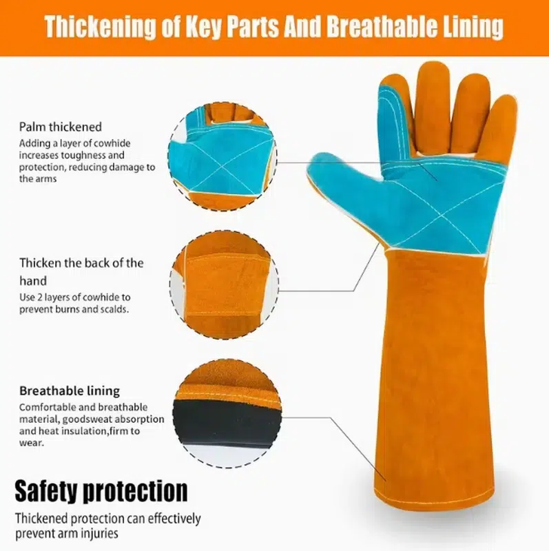 Custom Double Leather Palm Gloves for Veterinary Safety Use - Image 3