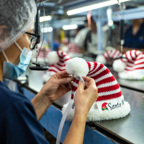 Knitted Striped Dog Wearing Santa Hat for Wholesale