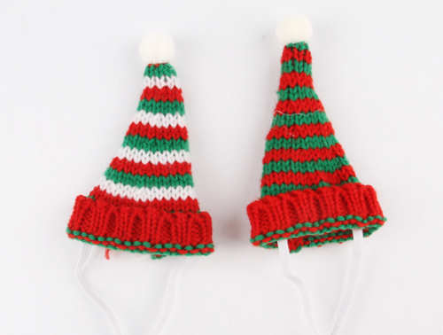 Knitted Striped Dog Wearing Santa Hat for Wholesale