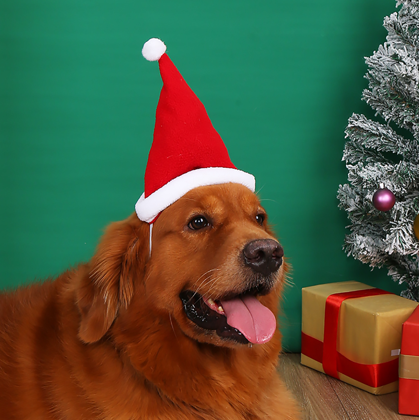 Knitted Striped Dog Wearing Santa Hat for Wholesale