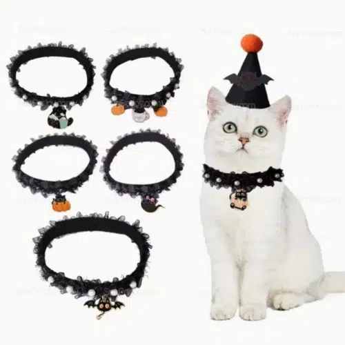 OEM Halloween Pet Collar with Lace Trim and Pumpkin Charm