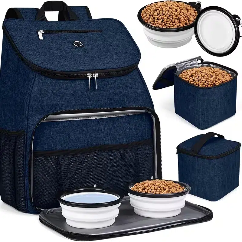 OEM Pet Travel Backpack with Integrated Feeding Accessories