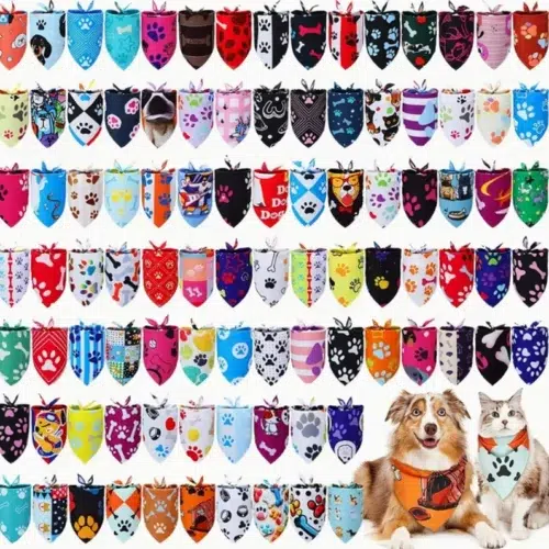 Wholesale 100-Pack Colorful Paw Print Pet Bandanas