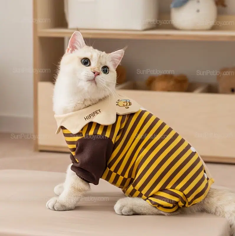 Wholesale Custom Cat Bee Striped Winter Onesie Warm Jumpsuit