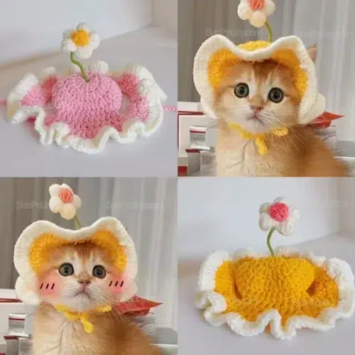 Wholesale Daisy Crochet Pet Hats Adjustable for Cats Dogs