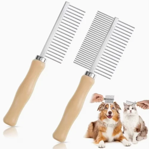 Wholesale Double-Sided Flea Comb with Wooden Handle for Dogs & Cats