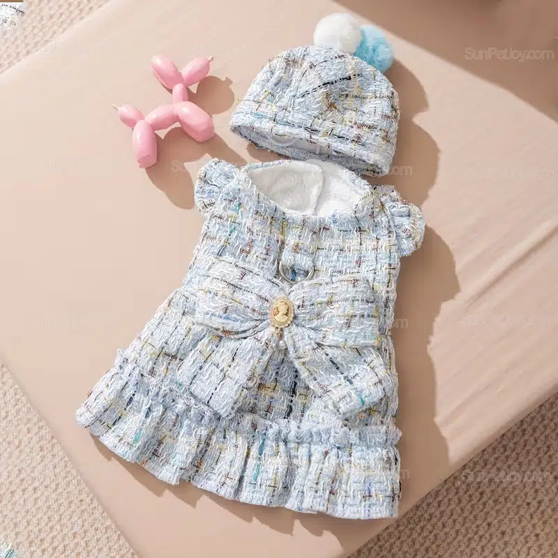 Wholesale Fleece-Lined Cat Bow Tie Dress with Hood Set - Image 6