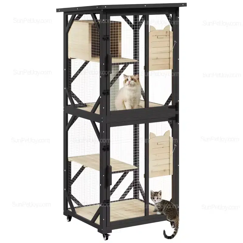 Wholesale Movable Wooden Cat Enclosure with Wheels