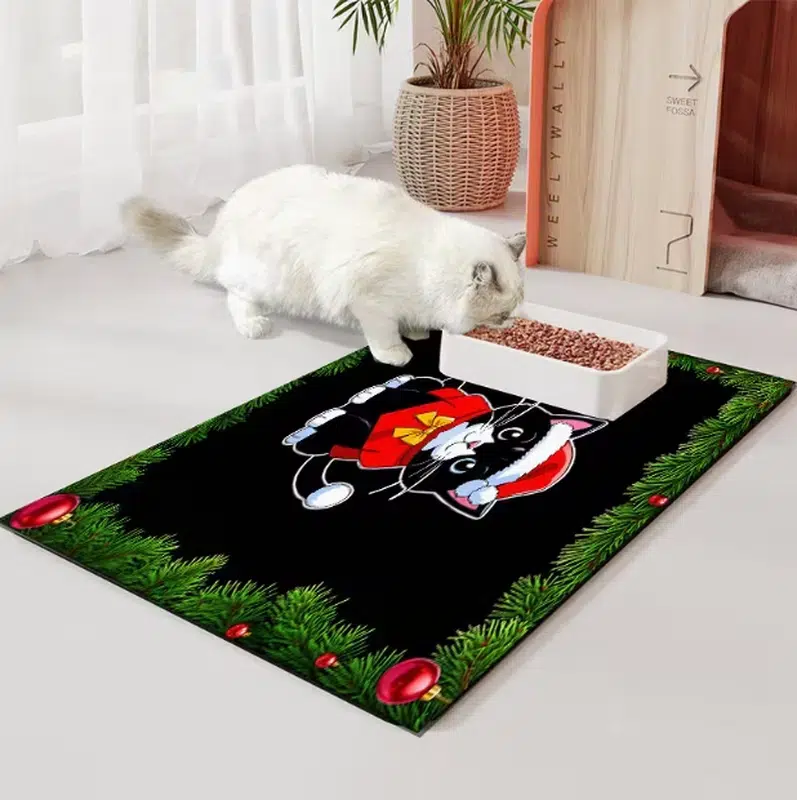 Wholesale Non-Slip Christmas Cat Pet Feeding Mats
