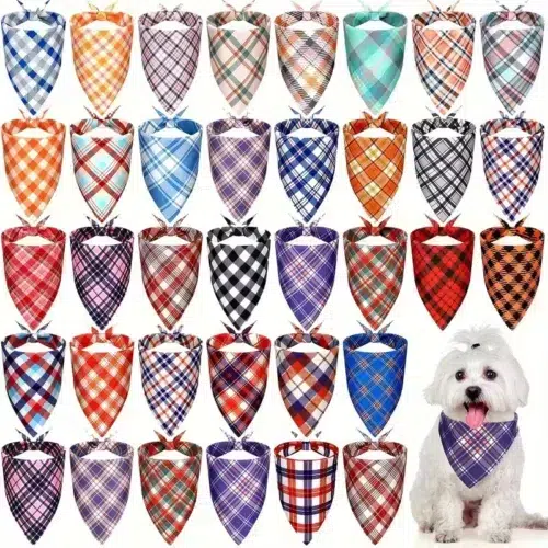 Wholesale Plaid Dog Bandanas - 30 Pack Adjustable Scarves for Pets