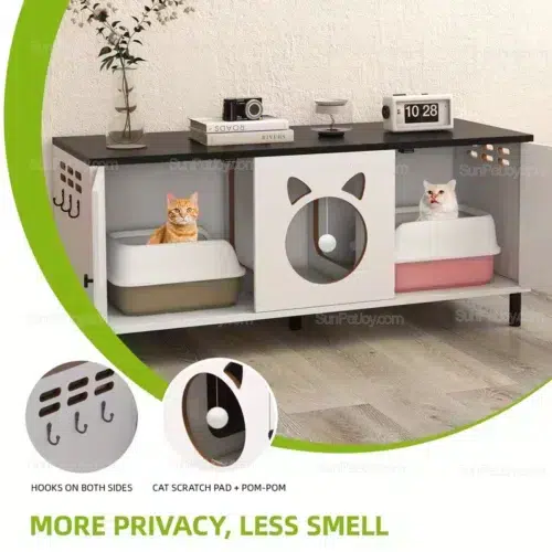 Wholesale Wooden Cat Litter Box for 2 Cats with Hooks