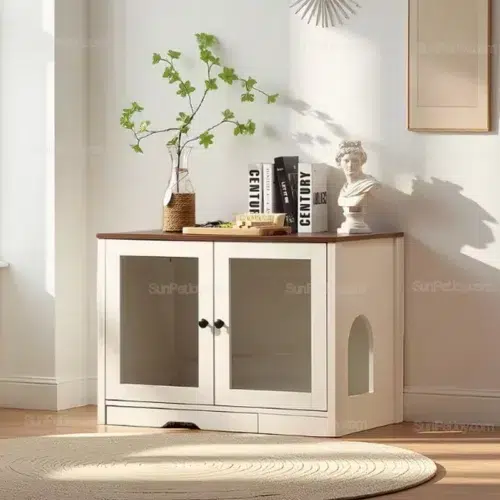 Wholesale Wooden Cat Litter Cabinet with Glass Doors