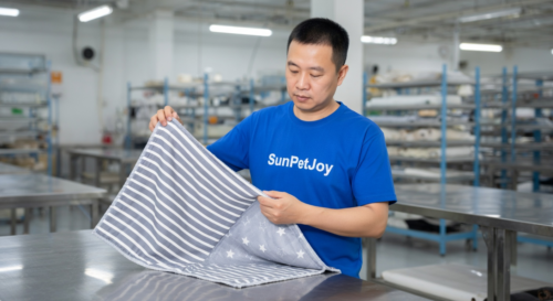 This is our final packaging stage where we carefully prepare each dog blanket for shipment, upholding product integrity and presentation to support efficient wholesale distribution.