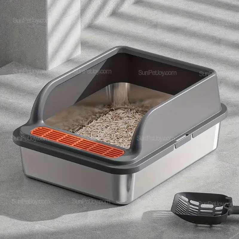 OEM Stainless Steel Cat Litter Box with High Splash Guard