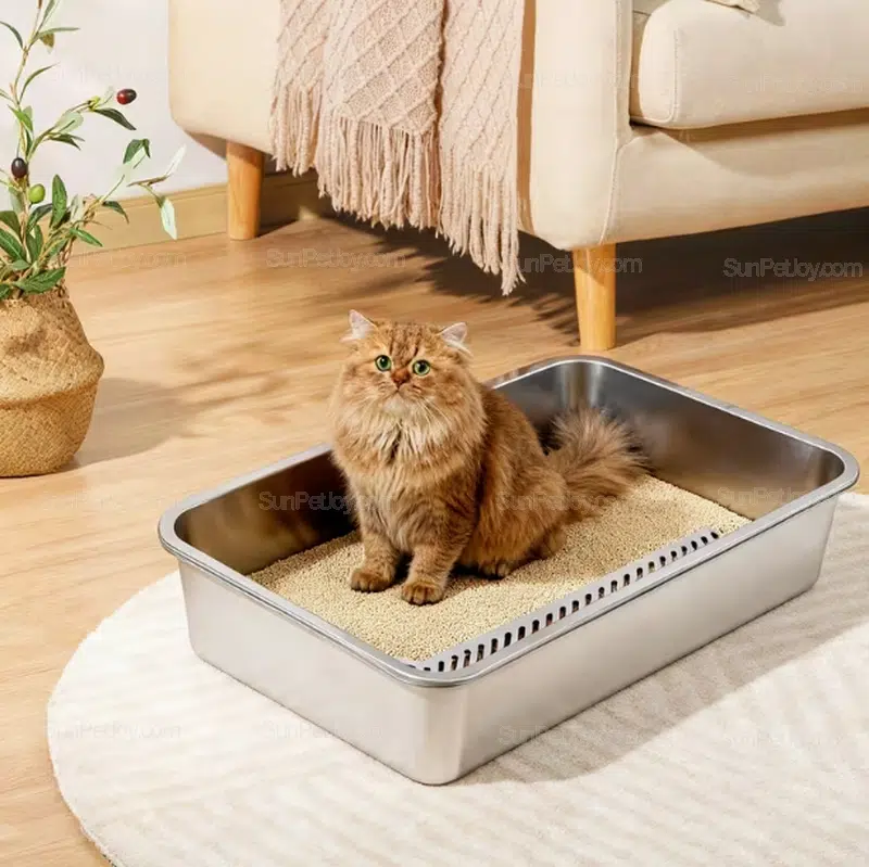 OEM Stainless Steel Cat Litter Box with Integrated Sifting Tray