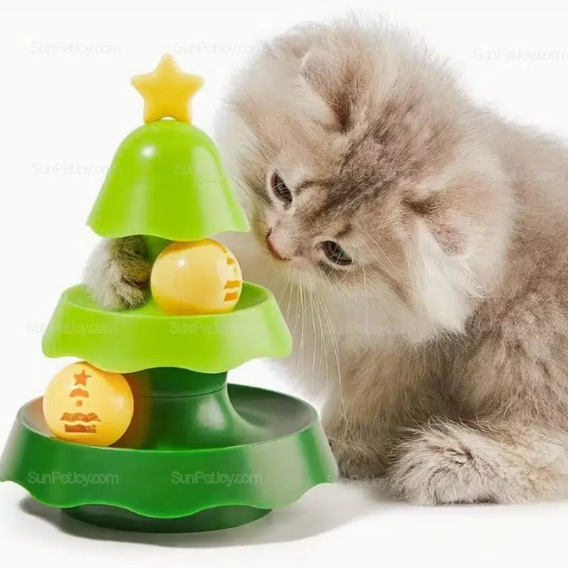 OEM Cat Christmas Tree Rotating Toy with Three-Tier Track