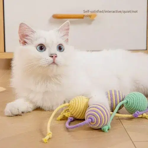 Custom Cat Interactive Rope Ball Toy with Hanging Loop Design