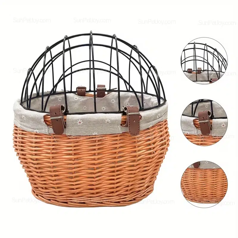 Wholesale Cat Front Bike Basket with Wicker and Iron Design