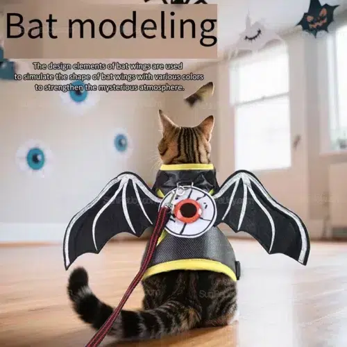 Wholesale Cat Halloween Harness Bat Wing Leash Design