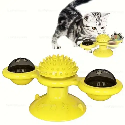 OEM Cat Windmill Suction Toy with Rotating Massage Knobs
