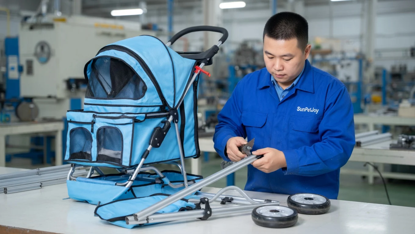Blue Folding Cat Stroller