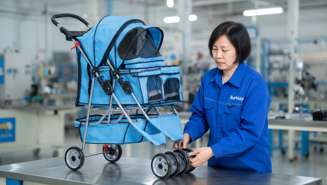 Blue Folding Cat Stroller
